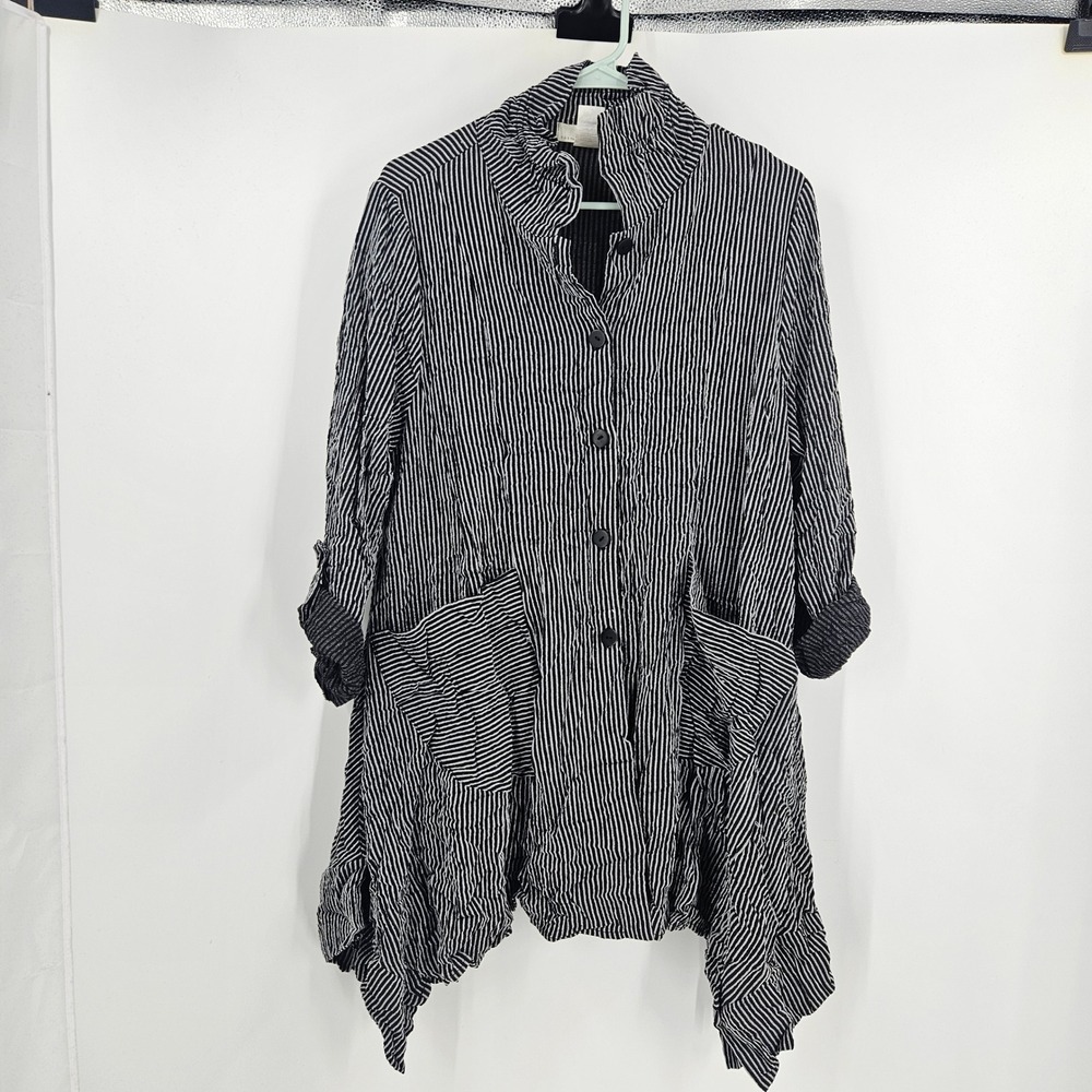 Connie's Moonlight Tunic Jacket Black White Striped Oversized Art to Wear Sz M